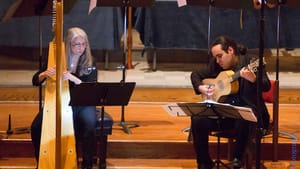 Piffaro's Renaissance harp and vihuela. (Photo by William DiCecca)