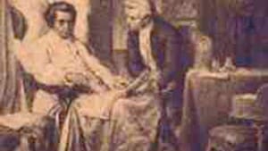 Mozart on his deathbed, tended by SÓ¼ssmayr (right): A disparaged effort that survived.