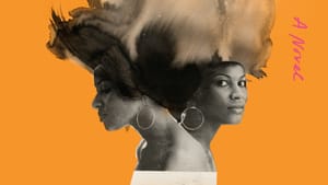 The cover. Title & author in purple letters on orange field, with 2 black & white photos of Black women, hair becoming smoke