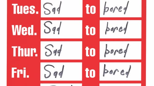 Cary Leibowitz's “Sad to Bored” (1997) depicts the moods of a highly relatable workday. (Photo courtesy of the artist and Invisible-Exports.)