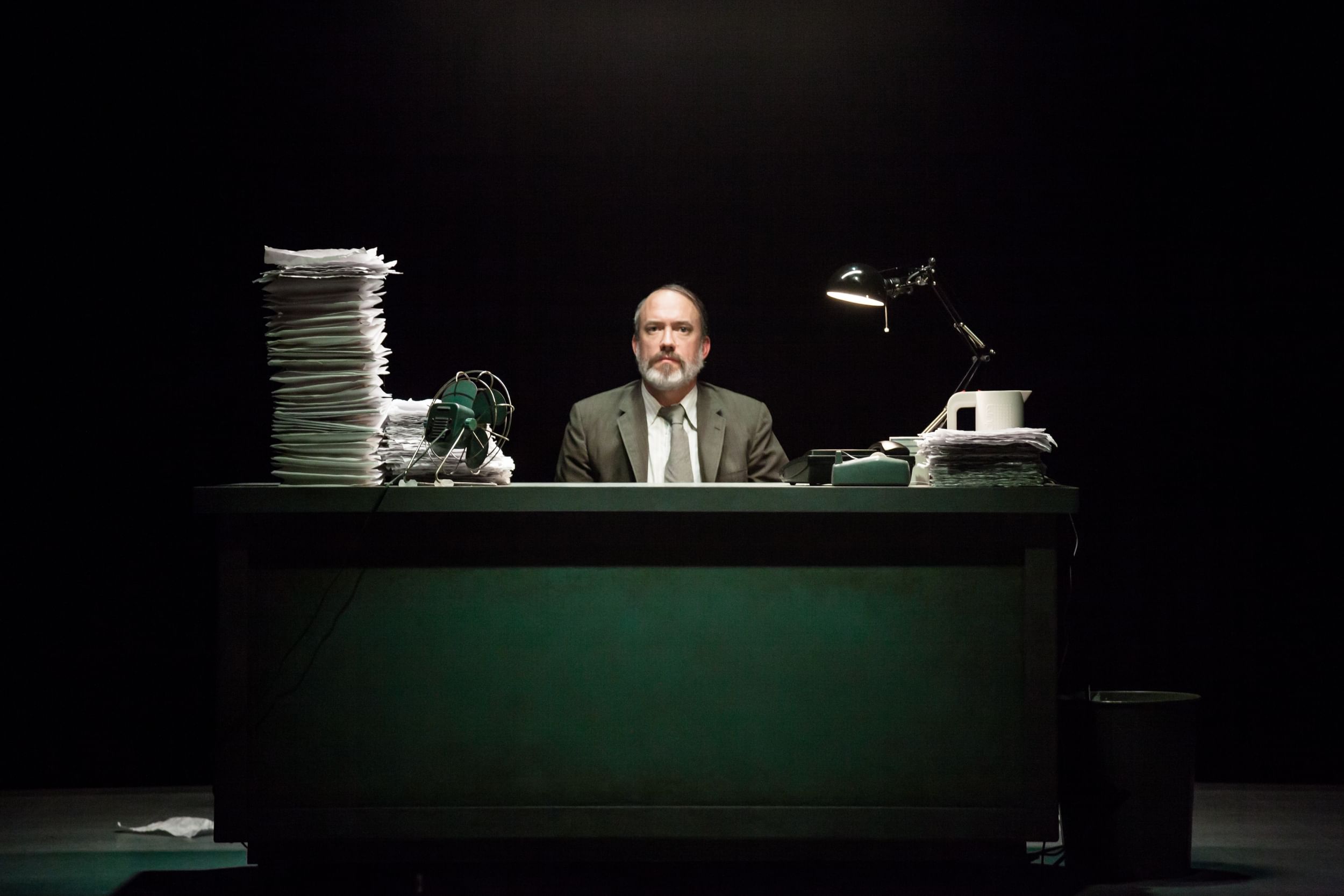 Echos of Beckett in Trey Lyford's onstage office. (Photo by Daniel Kontz.)