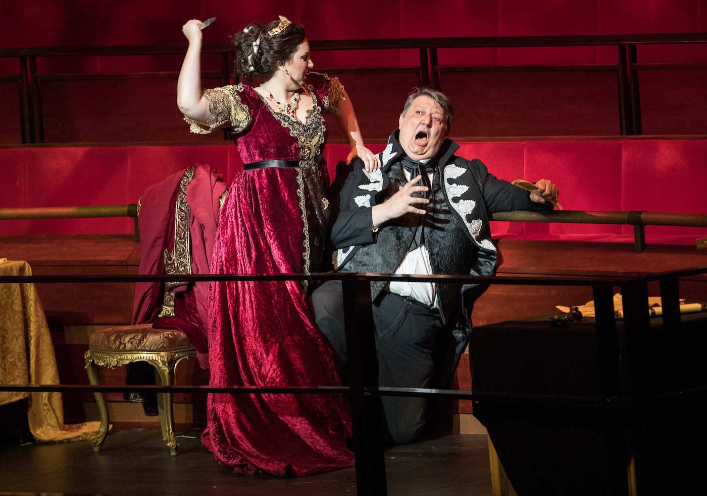 Don't kill the messenger: Rowley and Maestri do serviceable work in a ridiculous production. (Photo by Jessica Griffin/Philadelphia Orchestra.)