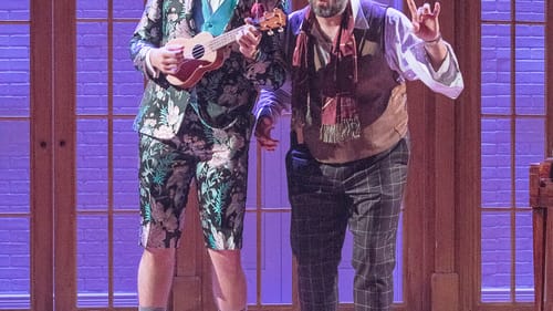 Alex Bechtel (left) as Sir Andrew Aguecheek and Scott Greer as Sir Toby Belch. Bechtel also composed the production's original music. (Photo by Lee A. Butz.)