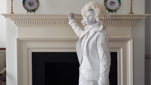 Revisiting the University of Virginia: artist Marisa Williamson in her 2018 'The Ghost of Thomas Jefferson appears at home in fine white spaces.' (Photo by Gabby Fuller, image courtesy of the artist.)