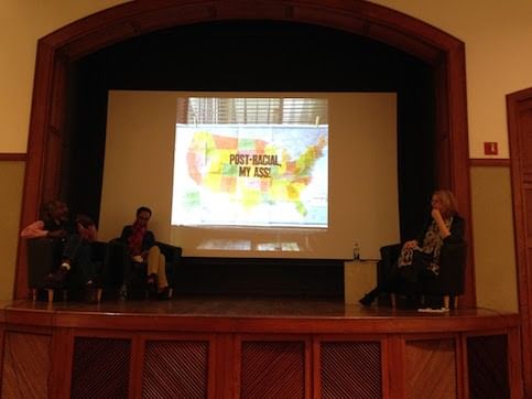 L to R: Amos Paul Kennedy, Sonya Clark, and Brooke Davis Anderson make a definitive judgment on post-racialism. (Photo by Alaina Mabaso.)