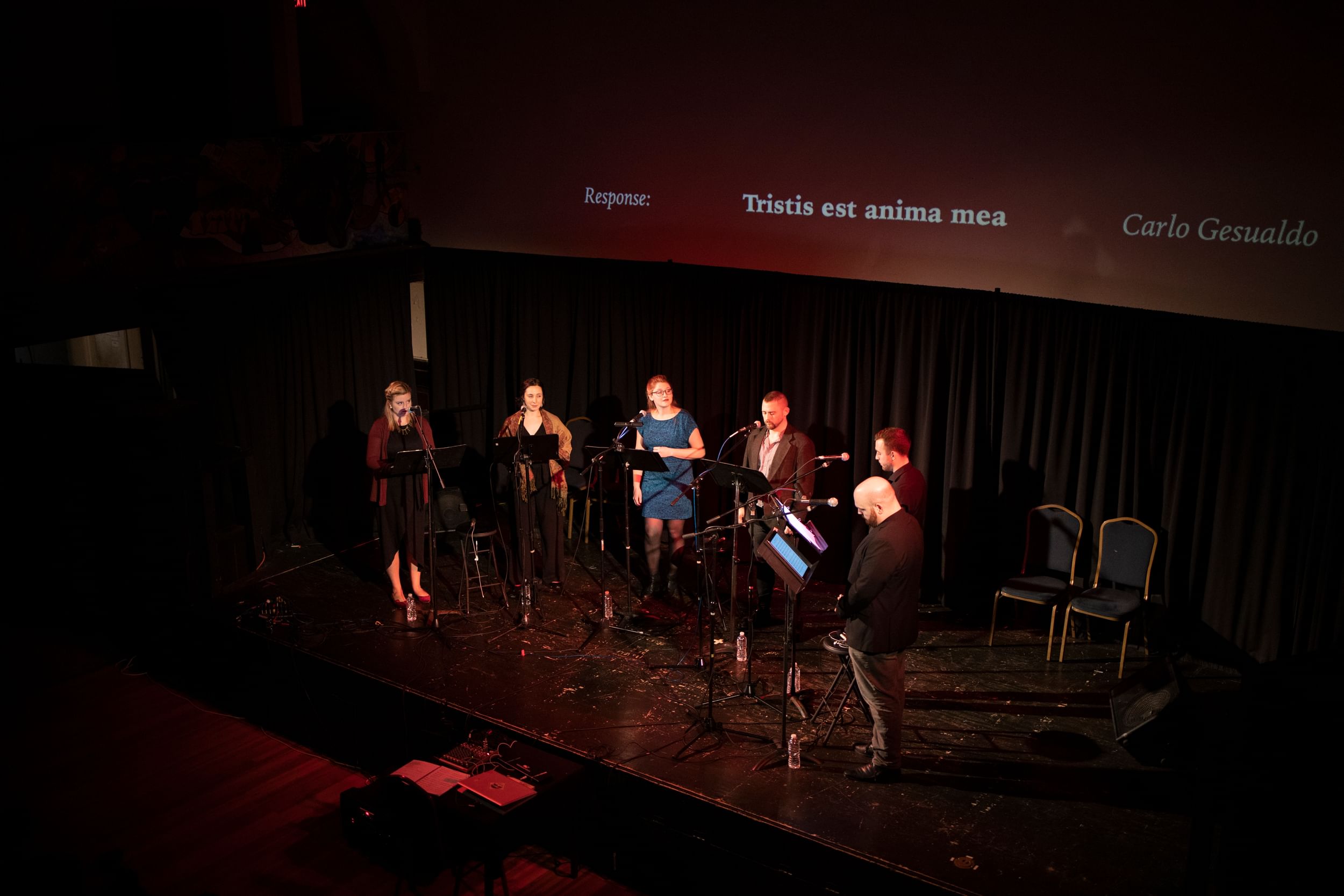 Virtuosic voices: The Variant 6 ensemble onstage at the Rotunda. (Photo by Ryan Collerd.)