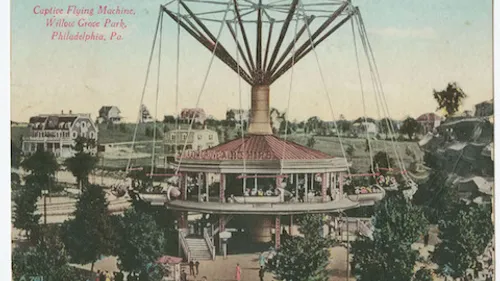 A view of the Airships or Captive Flying Machine ride at Willow Grove Park, circa 1905. (Photo courtesy of Library Company of Philadelphia via Creative Commons/Flickr)