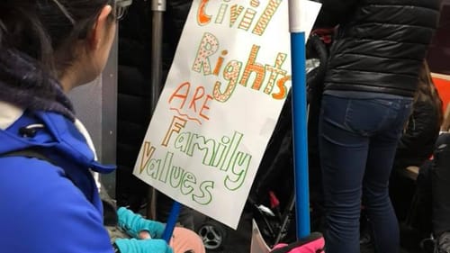 Riding the Broad Street Line to the 2018 Women's March. (Photo by Alaina Johns.)