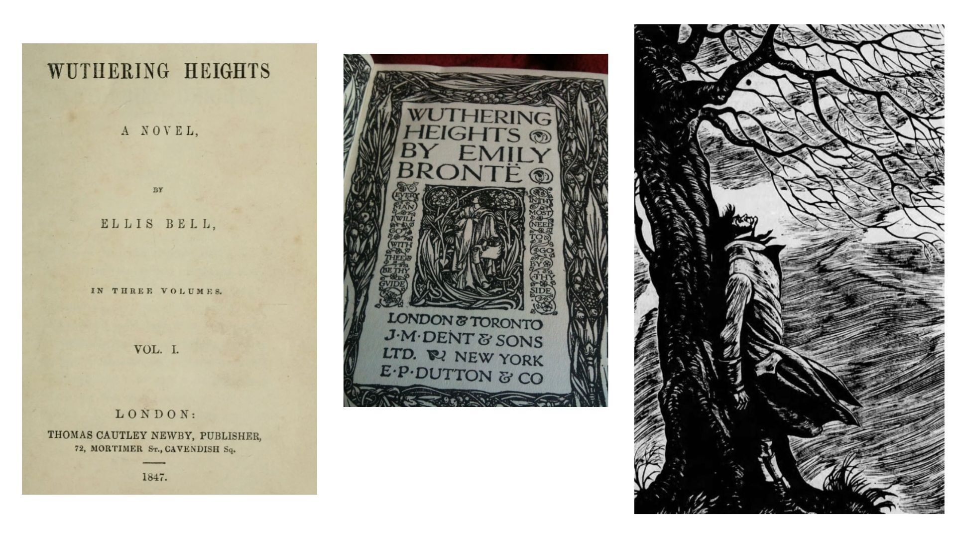Collage of vintage titles and images from the 1947, 1904, and 1943 editions, the latter with dramatic Gothic flourishes.