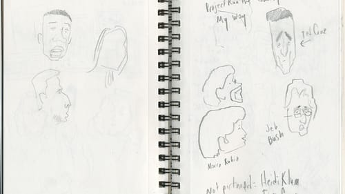 Warm-up sketches of the set and the performers as they enter.