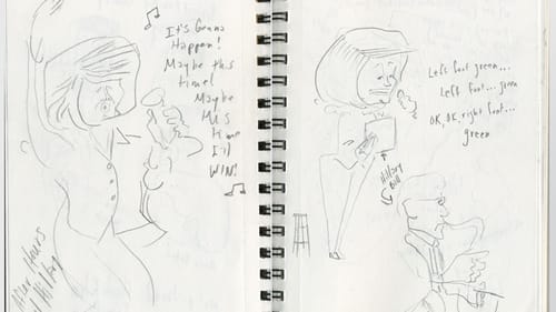 Warm-up sketches of the set and the performers as they enter.