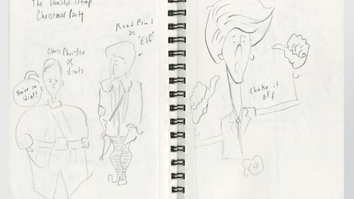 Warm-up sketches of the set and the performers as they enter.