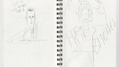 Warm-up sketches of the set and the performers as they enter.