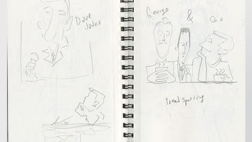 Warm-up sketches of the set and the performers as they enter.