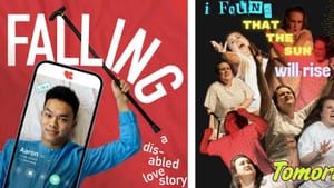 Logos for the shows Falling and I Found That The Sun Will Rise, featuring the disabled actors.
