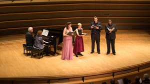 A self-effacing collaborator: Eric Owens (far right) and current Curtis students. (Credit: Karli Cadel)