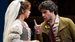 Erdmann (left), Bloom: Angry groom, complacent bride.