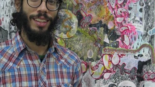 Josh Graupera with his “Blockadia.” (Photo by Pamela J. Forsythe)