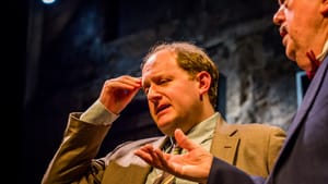 Another brilliant detective with a not-so-bright foil: Yates and Kovcic. (Photo courtesy Hedgerow Theatre)