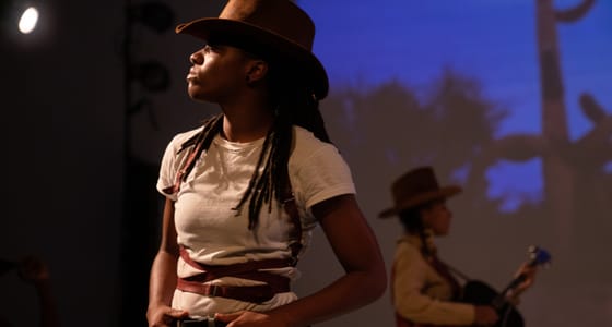 Solid performances and haunting design: Kris Lee and Sam Rise in Ninth Planet’s ‘high noon.’ (Photo by Angel Edwards.)