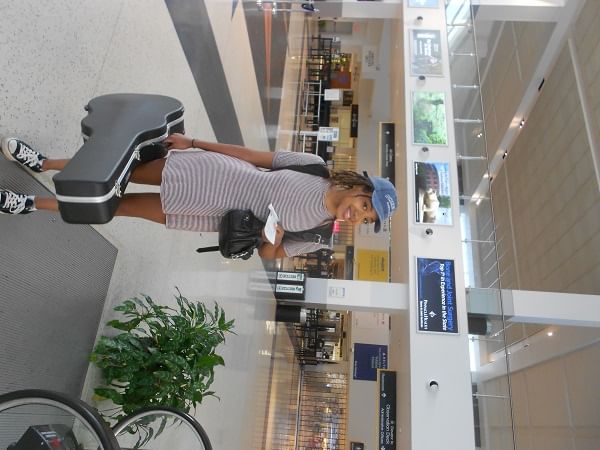 Kiana takes flight: the author's daughter on her way to the Berklee summer program.