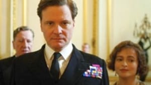 Geoffrey Rush as Logue (left), overshadowed by the king (Colin Firth) and queen (Helena Bonham Carter): An aristocracy of merit.