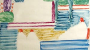 Moroccan Garden (1971): The vivifying sudden accent of a sharp color.