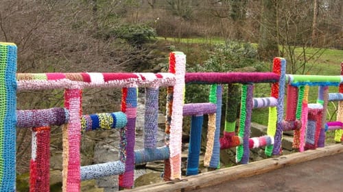 East Brook Bridge: After careful measurement, fabric artist Melissa Maddonni Haims creates the panels and stitches them into place.