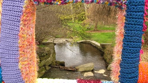 East Brook Bridge: After careful measurement, fabric artist Melissa Maddonni Haims creates the panels and stitches them into place.