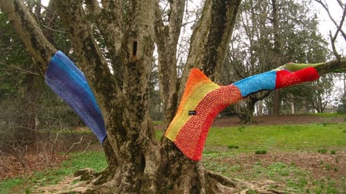 East Brook Bridge: After careful measurement, fabric artist Melissa Maddonni Haims creates the panels and stitches them into place.