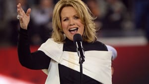 Renée Fleming sings the national anthem at Super Bowl XLVIII.