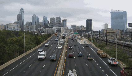A fantasy version of the Schuylkill Expressway, with all traffic moving briskly.